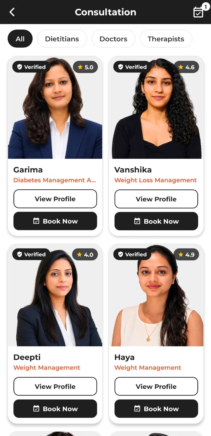 PaybyCal app: list of dietitians available for consultation